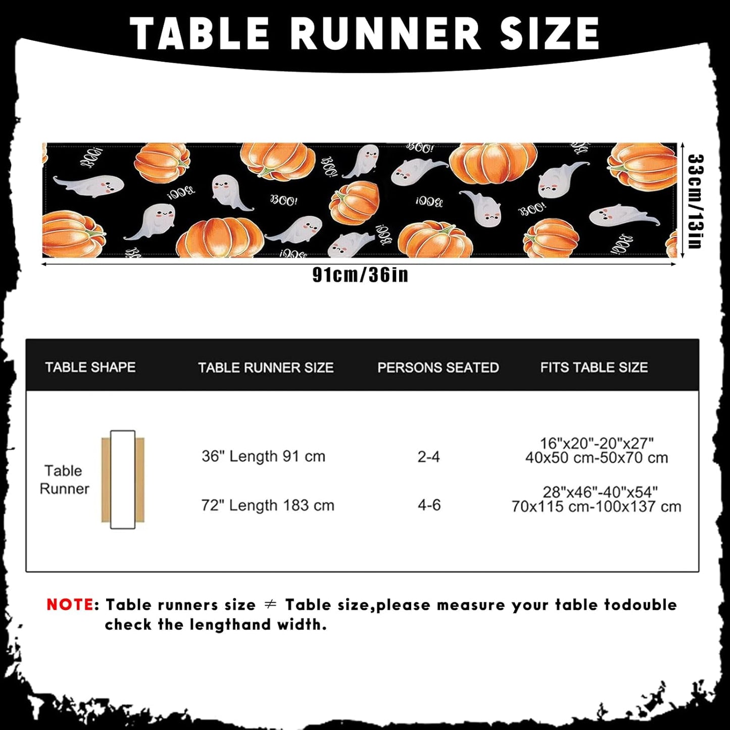 Halloween Table Runner Spooky Ghost Pumpkin Table Runner for Home Party Holiday Indoor Outdoor Table Decoration Halloween Table Decoration Kitchen Dining Table Decor 13 x 36 Inch (Black)