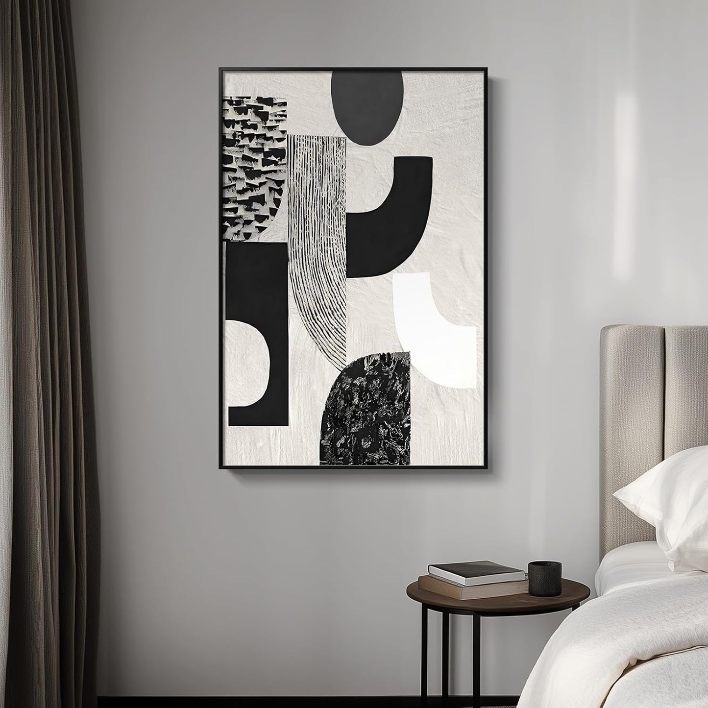 Framed Black and White Abstract Wall Art, Modern Minimalist Canvas Prints Paintings Artwork for Walls, Geometric Pictures for Living Room Dining Room Bedroom Office Bathroom Wall Decor 24x36 In