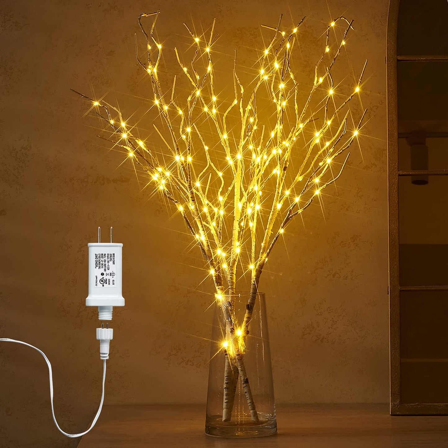 Fudios Lighted Branches 150 LED Fairy Lights with Timer 32in Plug in, Electric Lit White Birch Twigs for Vase Christmas Inside Outside Decor