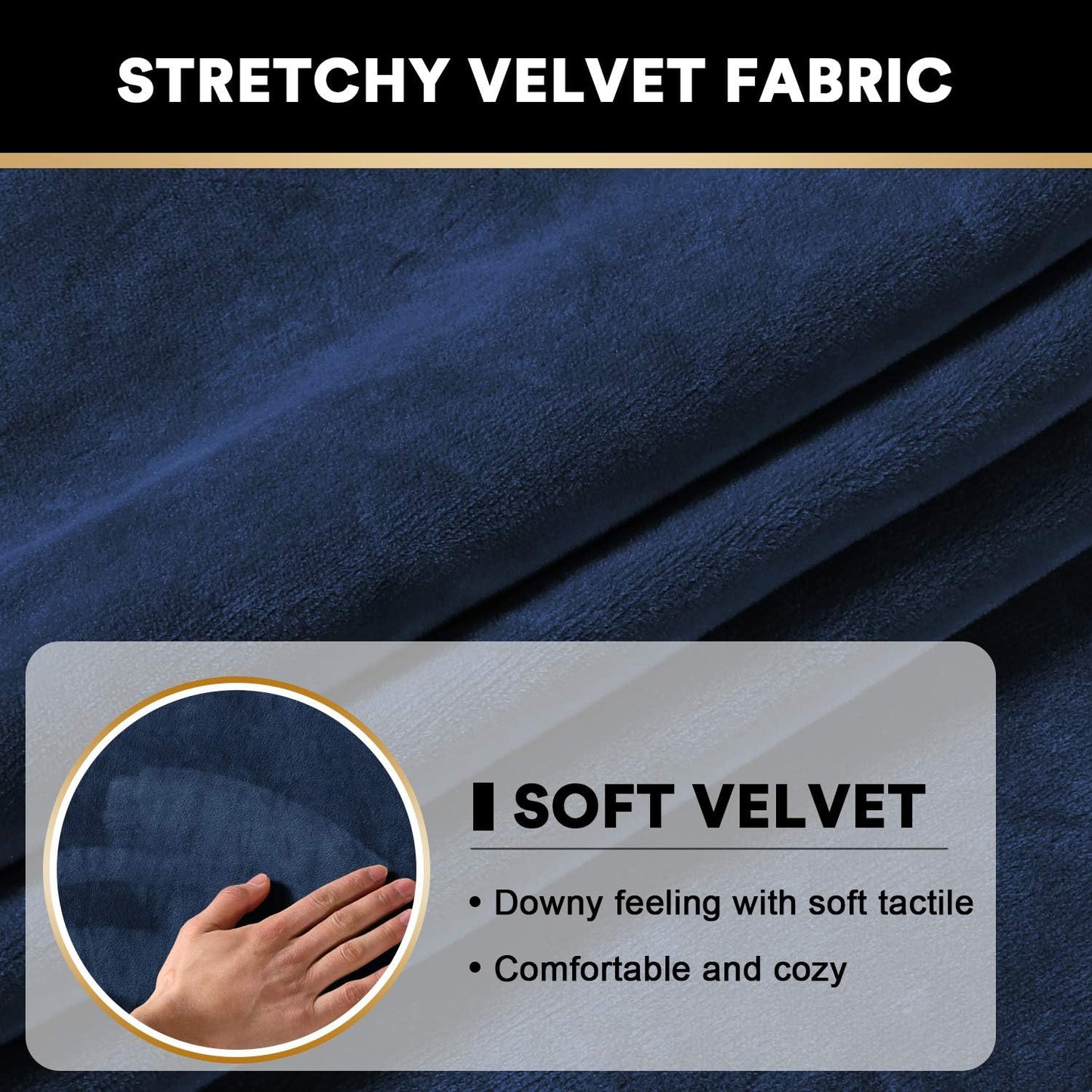 PrinceDeco Velvet Couch Cushion Cover Stretch Cushion Slipcover for Chair Loveseat Sofa Furniture Protector Seat Cushion Sofa Cover (Each Width Up to 29.5", Navy)