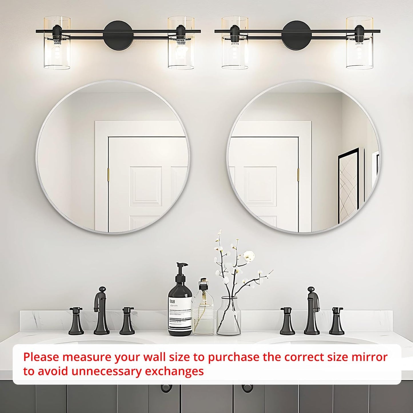 Fabuday Silver Round Mirror for Wall 24 inch - Circle Mirror for Bathroom, Entryway, Living Room, Hallway, Vanity Decor, Small Matte Metal Frame Mirrors