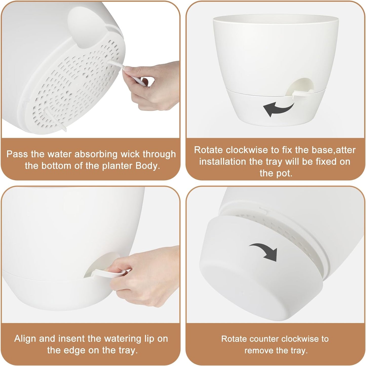 Plant Pots 10/9/8/7.5/7 Inch Self Watering Pots, Set of 5 Plastic Planters with Drainage Holes and Saucers,Plastic Flower Pots,Nursery Planting Pot for Indoor Out Door Plants(Pure White)