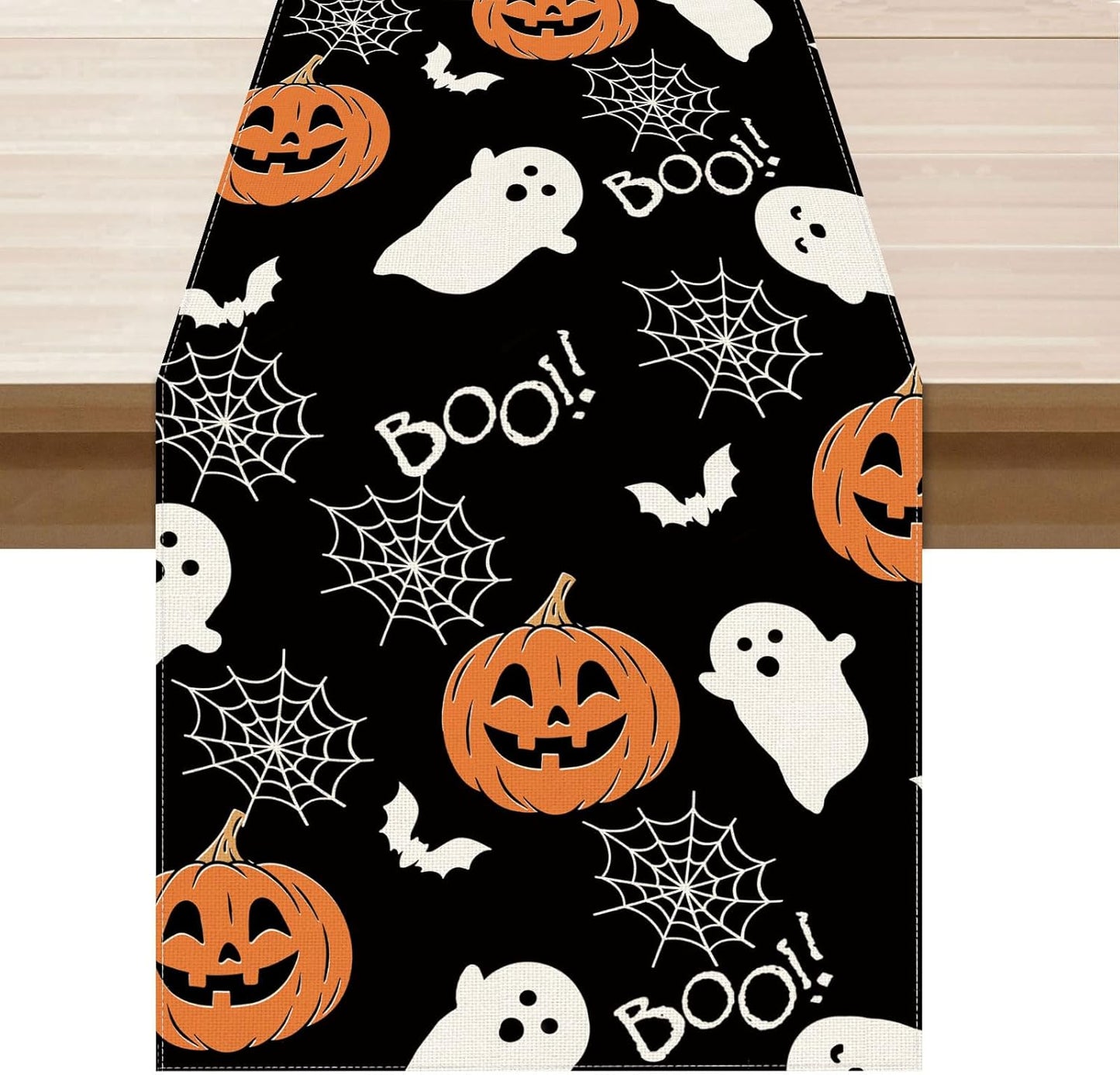 XCHI Boo Spooky Ghost Pumpkin Halloween Table Runner Burlap Table Decoration for Home Kitchen Dining Dinner Indoor Holiday Farmhouse Decor 13x108 Inch
