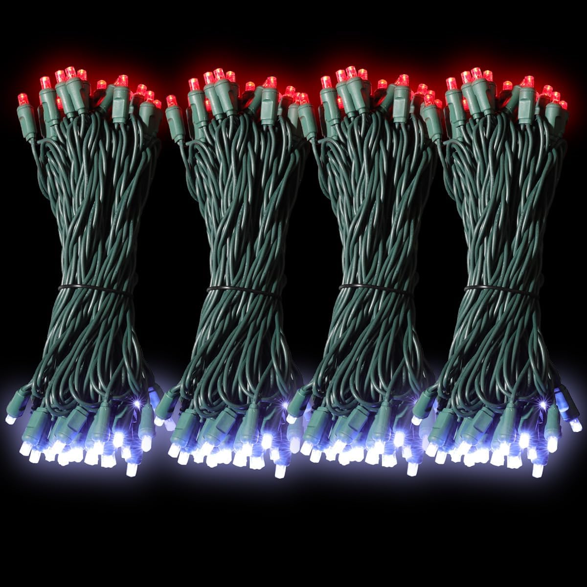 600LED (12pk of 50L) String Lights,LED Christmas Lights, 6" SPACING,Green Wire,Red and White