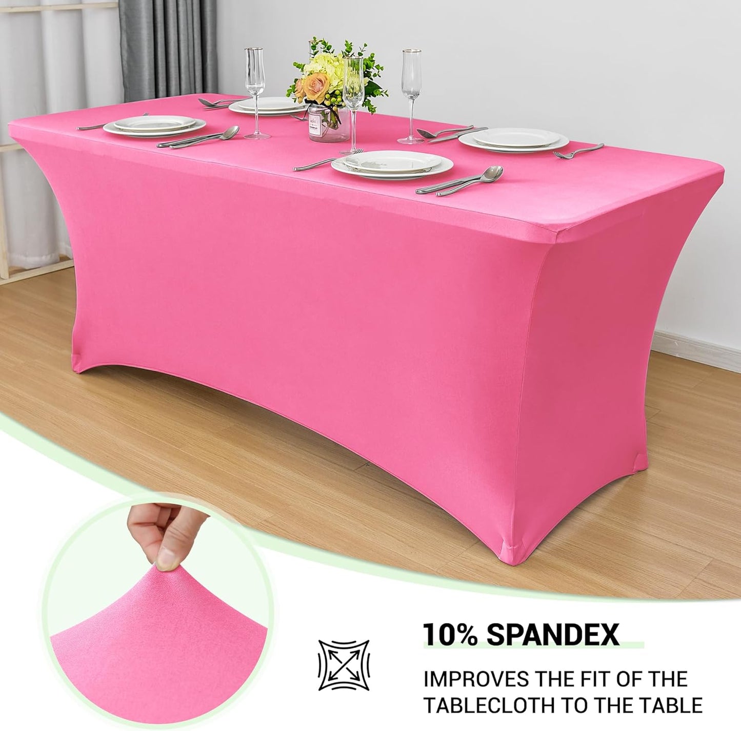 Obstal 6ft Stretch Spandex Table Cover for Standard Folding Tables - Universal Rectangular Fitted Tablecloth Protector for Wedding, Banquet and Party, 72L x 30W x 30H Inches, Dark Pink, 2pc