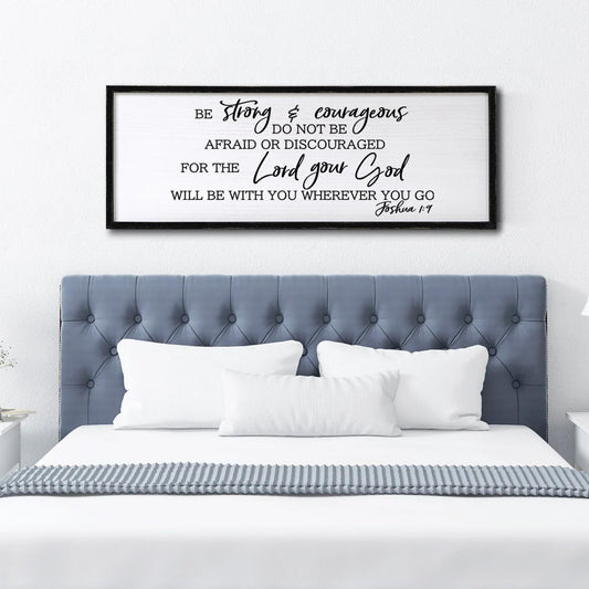 Be Strong And Courageous Sign Bible Verse Framed Wall Art, 32''×12'' Rustic Religious Christian Proverbs 3:5-6 Sign, Horizontal Holy Inspirational Catholic Scripture Decor