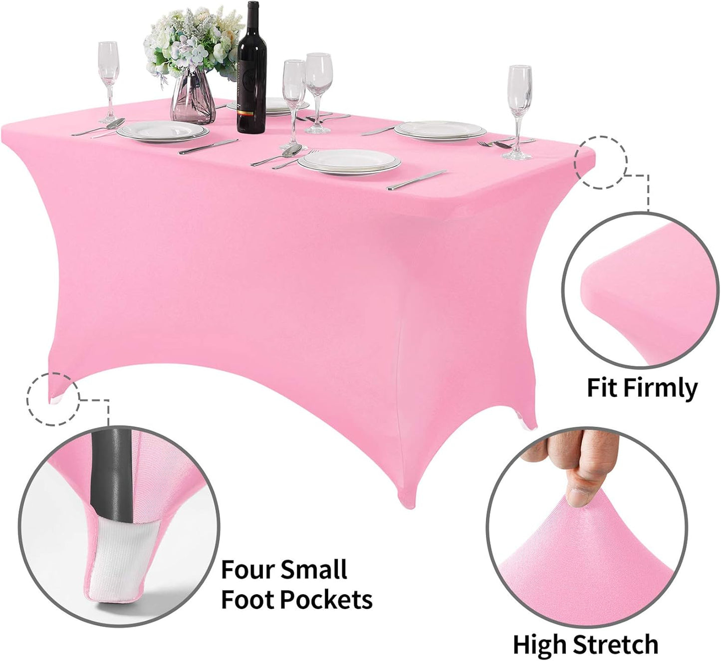 Spandex Table Cover for 4FT or 6ft or 8ft Table Universal Fitted Stretch Tablecloth for Party, Banquet, Wedding and Events-Pink