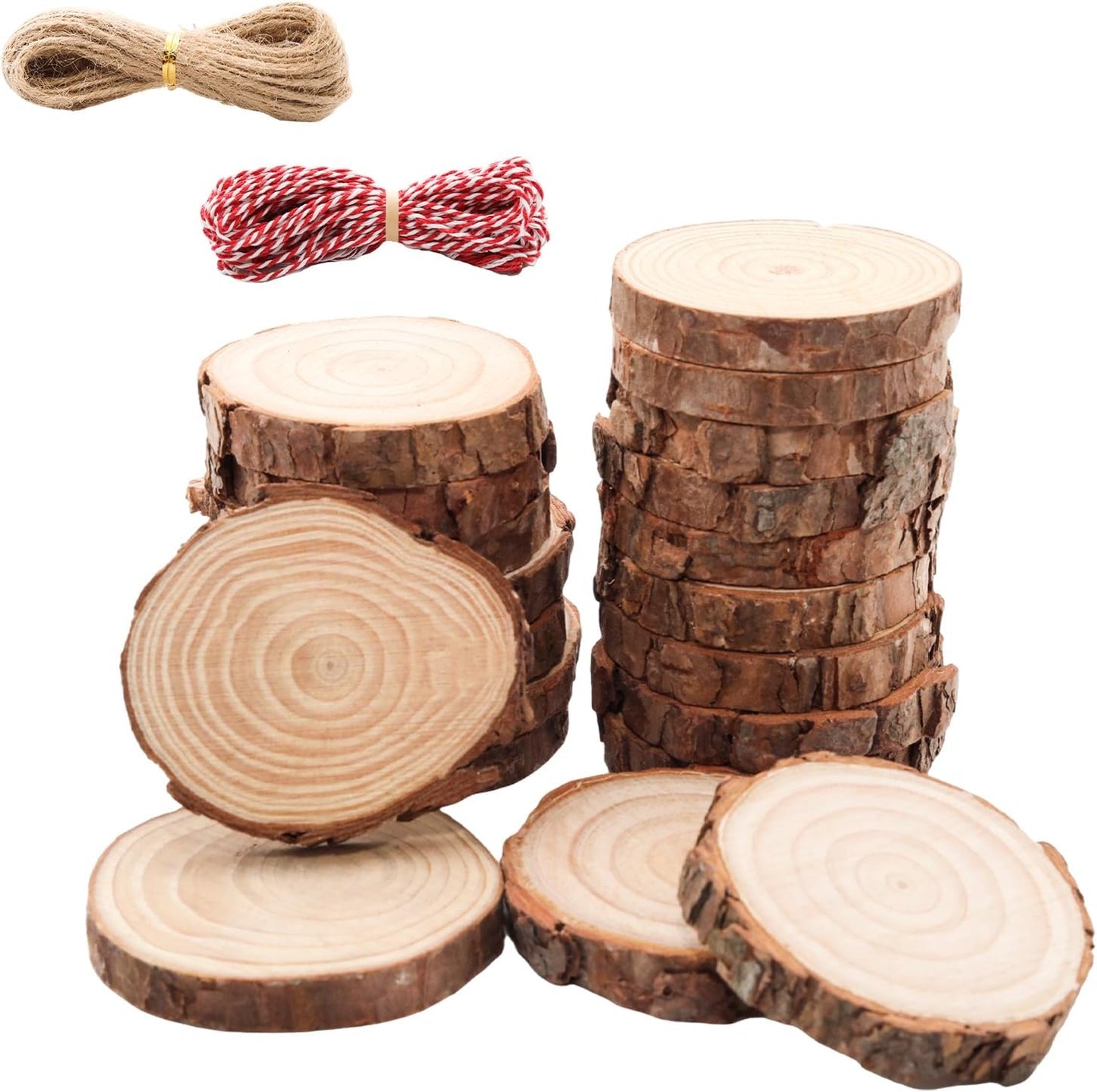Natural Wood Slices for Wedding Decor, Christmas Ornaments – 20PCS 2.4-2.8 Inch Unfinished Predrilled Wooden Circles, DIY Crafts & Arts