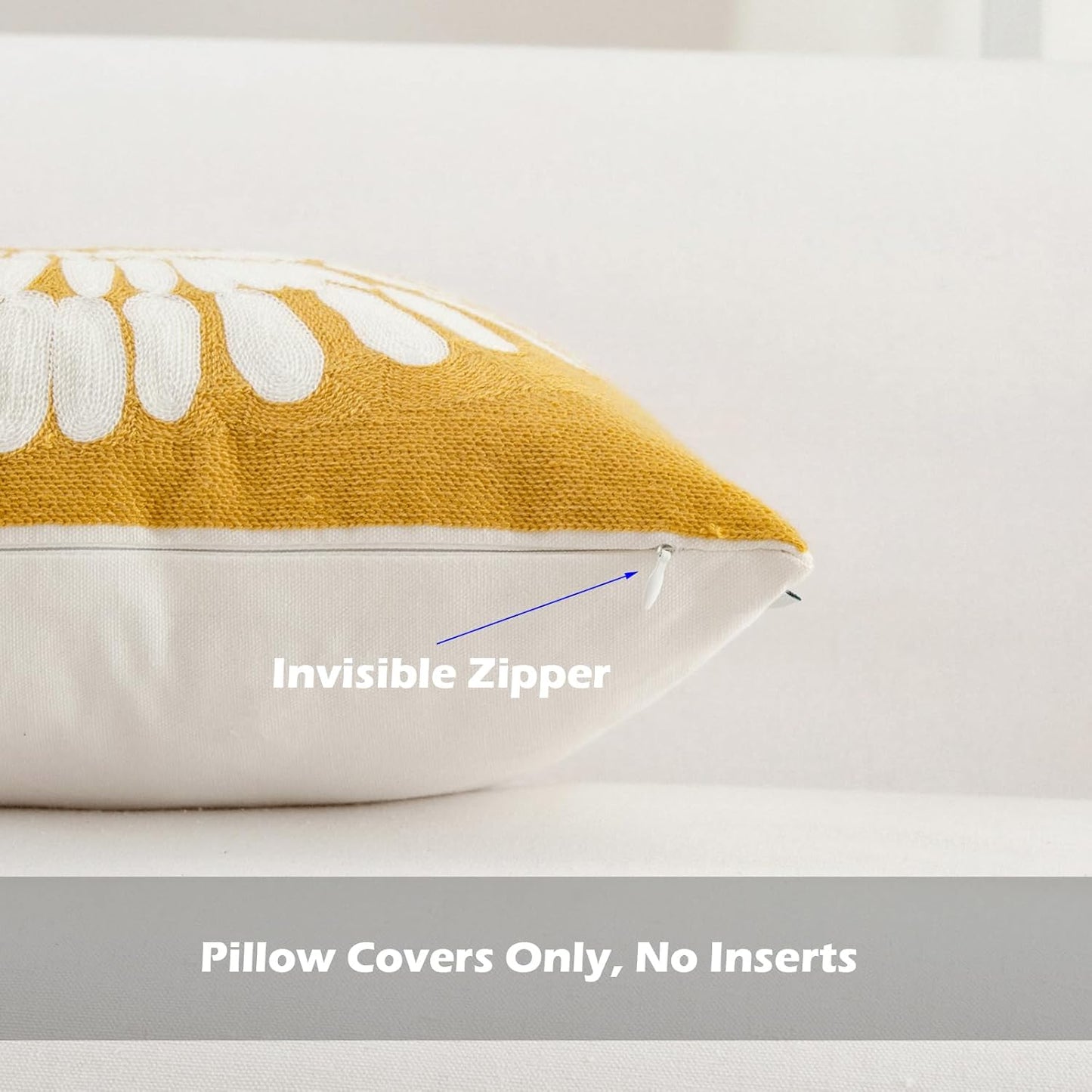 HWY 50 Mustard Yellow Decorative Throw Pillow Covers 18x18 Inch (1 Piece), Embroidered Cotton Modern Farmhouse Cushion Cover Pillow Case for Sofa Couch Living Room Bed, Sunflower