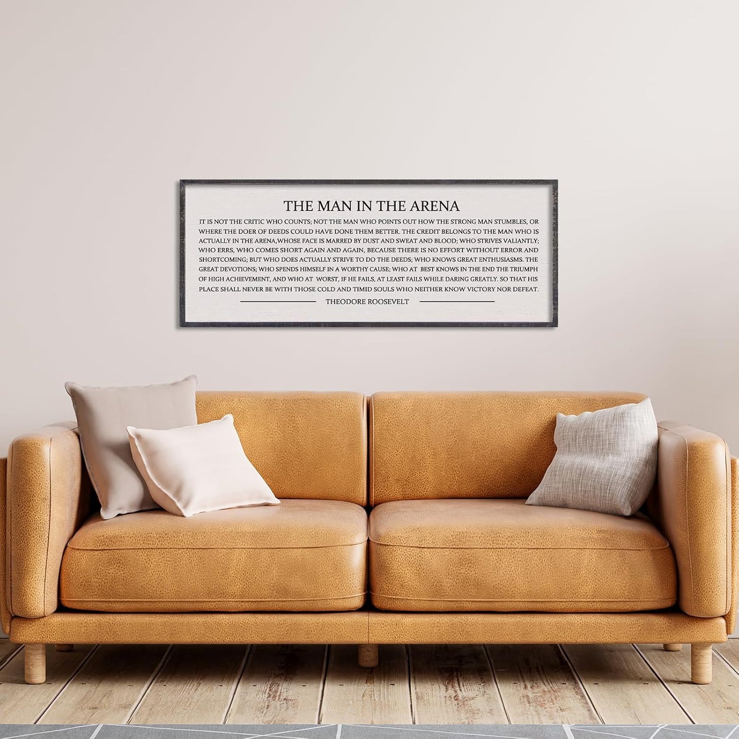 LuZhiQiang The Man in the Arena Wall Decor 32''x12'' Inspirational Quotes Office Wood Framed Sign Rustic Home Motivational Art For Man Entrepreneur Morden Living Room Wall Hanging Decor (Black)