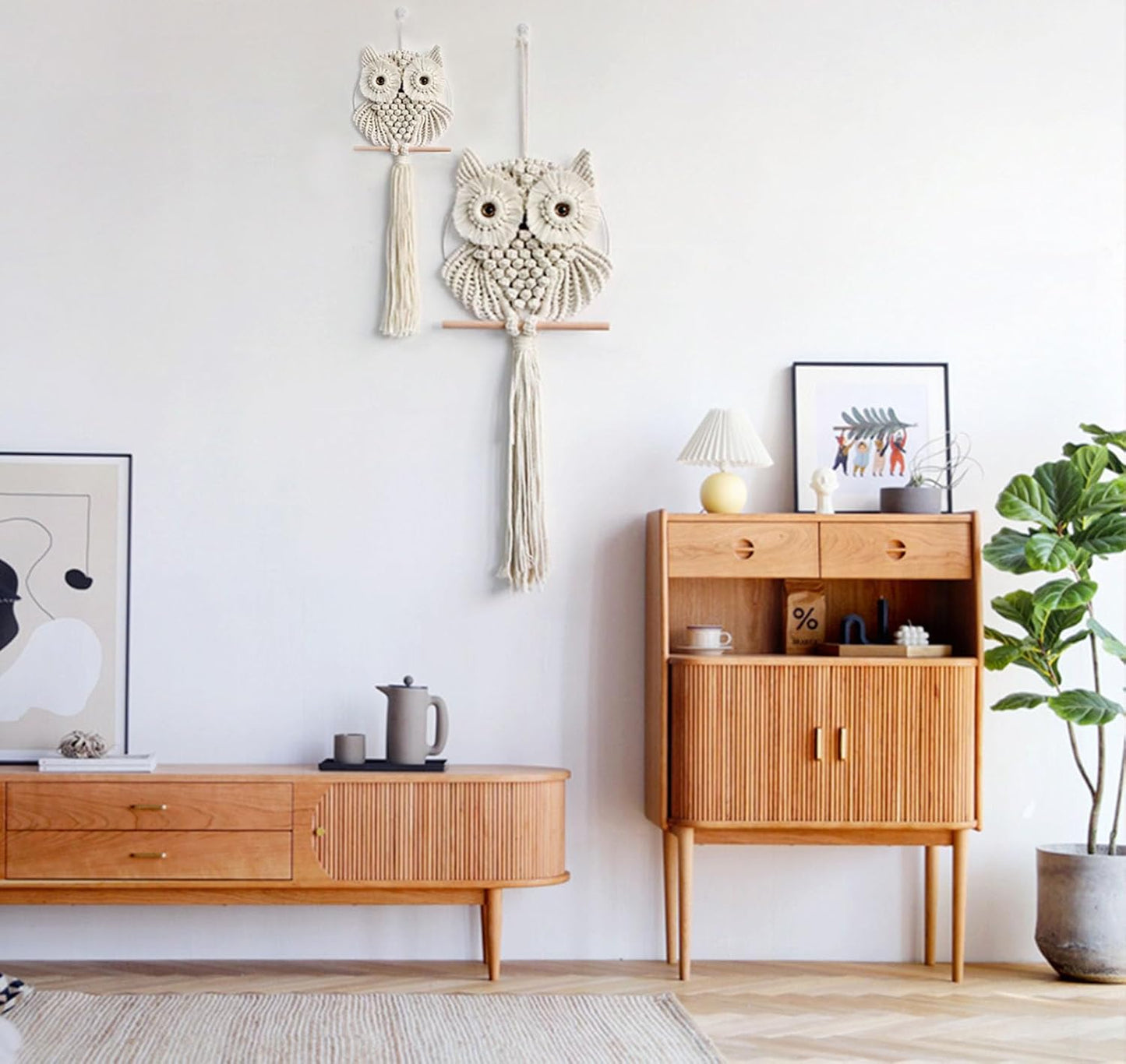 Owl Macrame Wall Hanging-Hand Woven Boho Tapestry-Macrame Wall Decor -Owl Decor for Bedroom, Living Room, Nursery (Beige-Large)