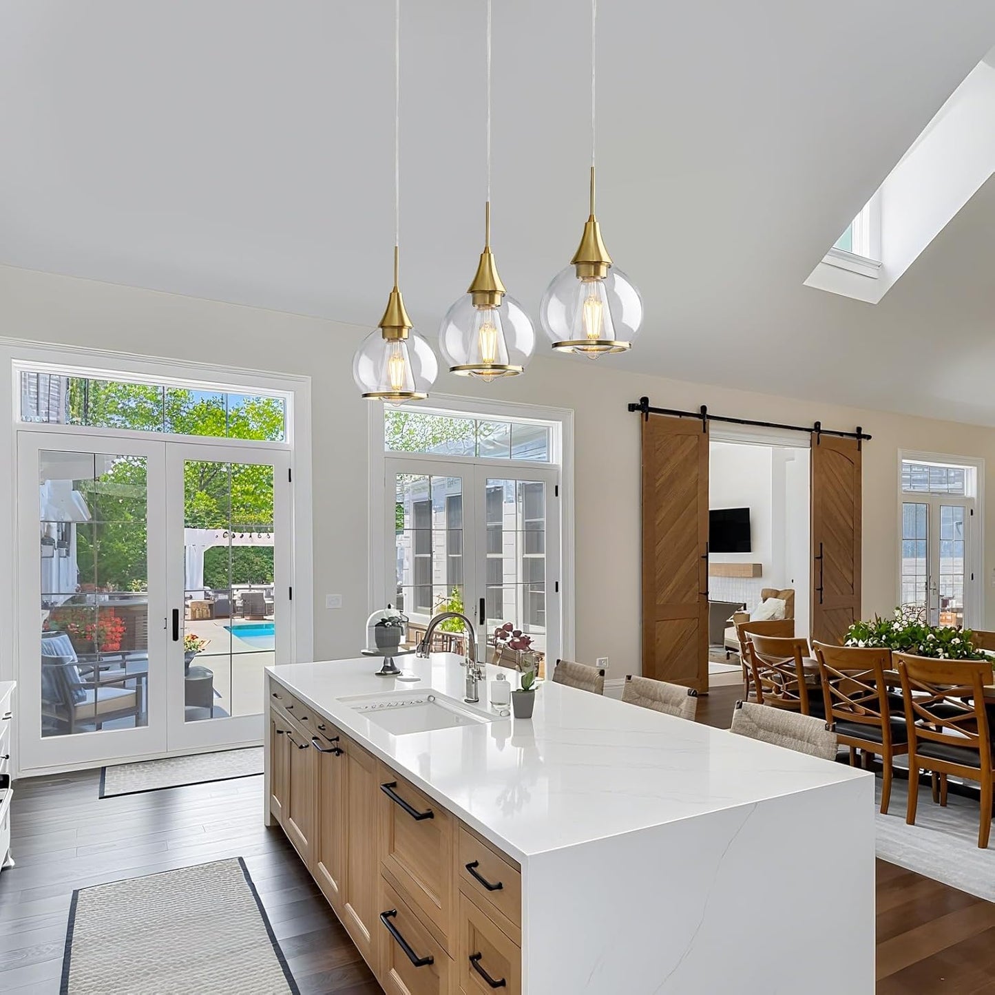 Pendant Light Fixtures Kitchen: Brushed Gold Farmhouse Island Light with Clear Glass - 6 Inch Mid Century Globe Kitchen Lighting Chandeliers Ceiling for Dining Room