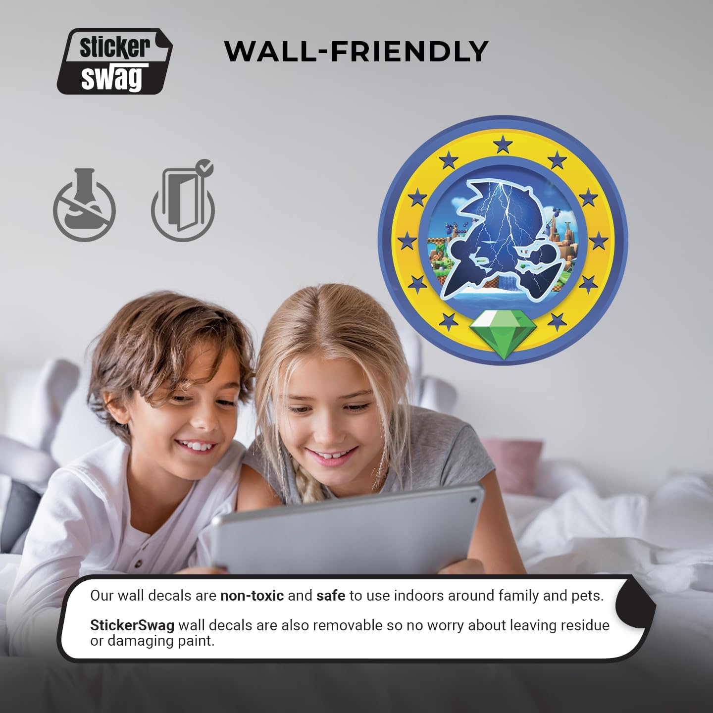 Speed Hero Wall Decal – Removable Vinyl Wall Art with Chaos Emerald Design – Gaming Room, Bedroom & Playroom Decor (Electric Hero)