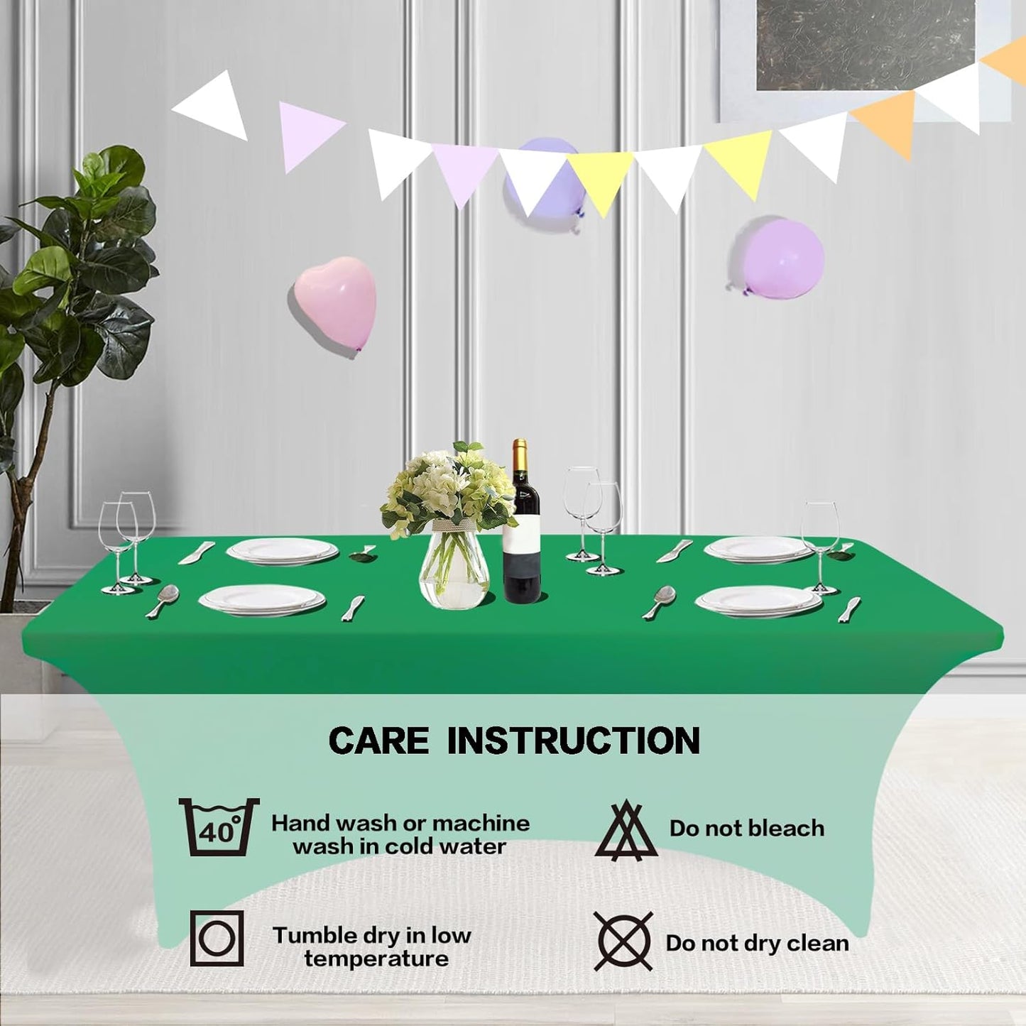 IVAPUPU 2 Pack 8FT Table Cloth for Rectangular Fitted Events Stretch Emerald Green Table Covers Washable Cover Spandex Tablecloth Protector for Party, Wedding, Cocktail, Banquet, Festival