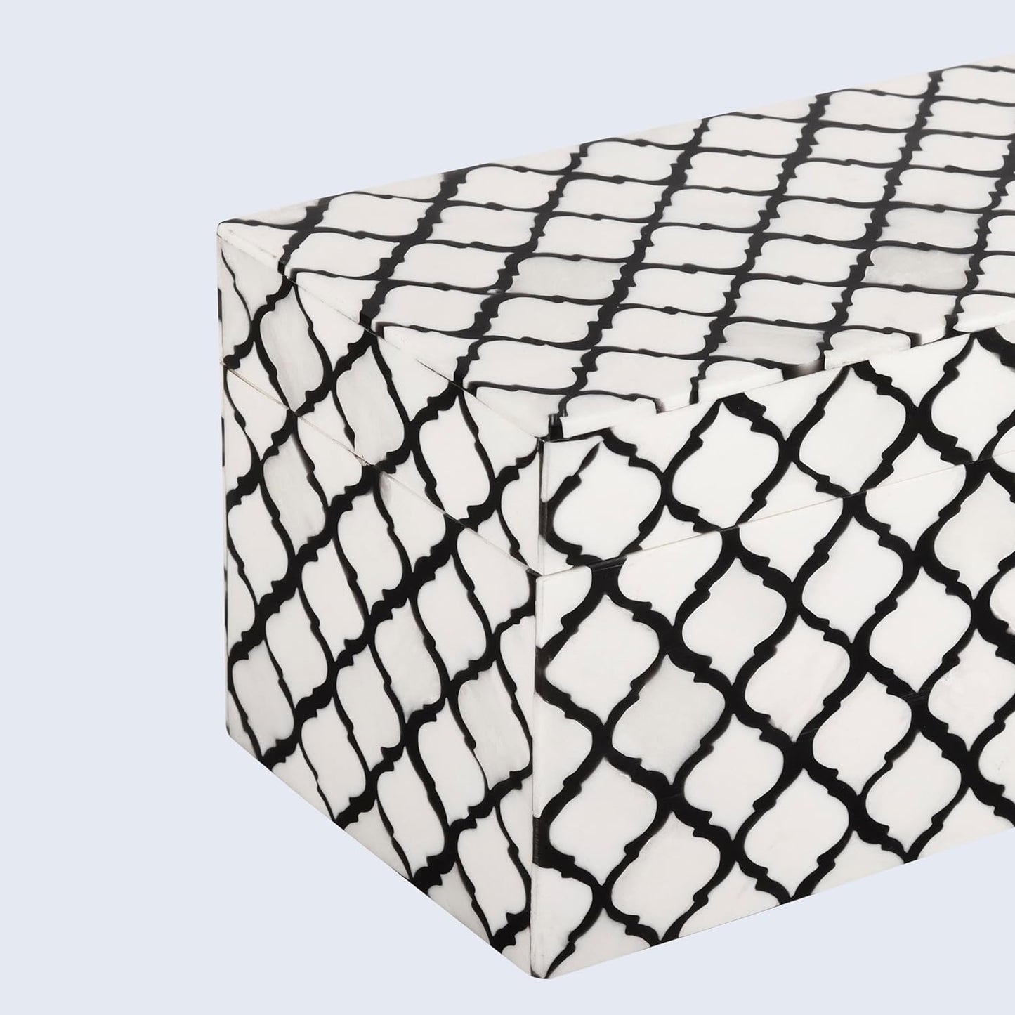 Handicrafts Home Handmade Moroccan Pattern Inspired Decorative Box - Large Storage Organizer for Neck Chains, Watches, Memory Keepsakes - Boho Style Treasure Box, Multipurpose Gift - B&w, 10x5x5