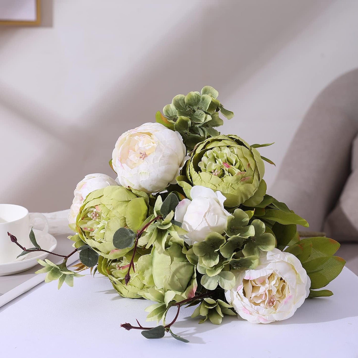 Duovlo Fake Flowers Vintage Artificial Peony Silk Flowers Wedding Home Decoration,Pack of 1 (New Green)