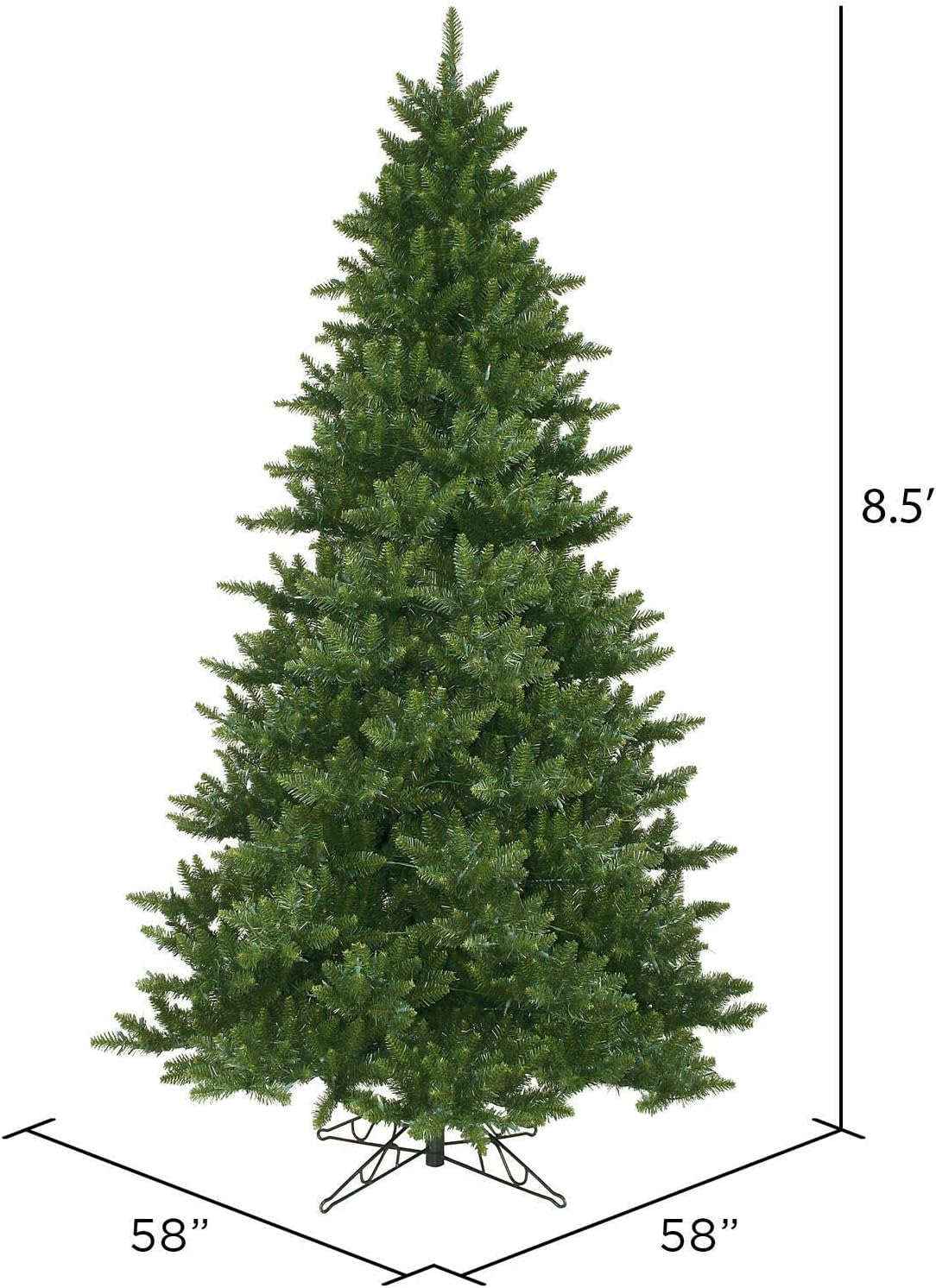 Vickerman 8.5' Tall Camdon Fir Artificial Christmas Tree, Unlit - Faux Christmas Tree - Seasonal Indoor Home Decor - 2294 Rich Green PVC Tips- Metal Hinged Branches