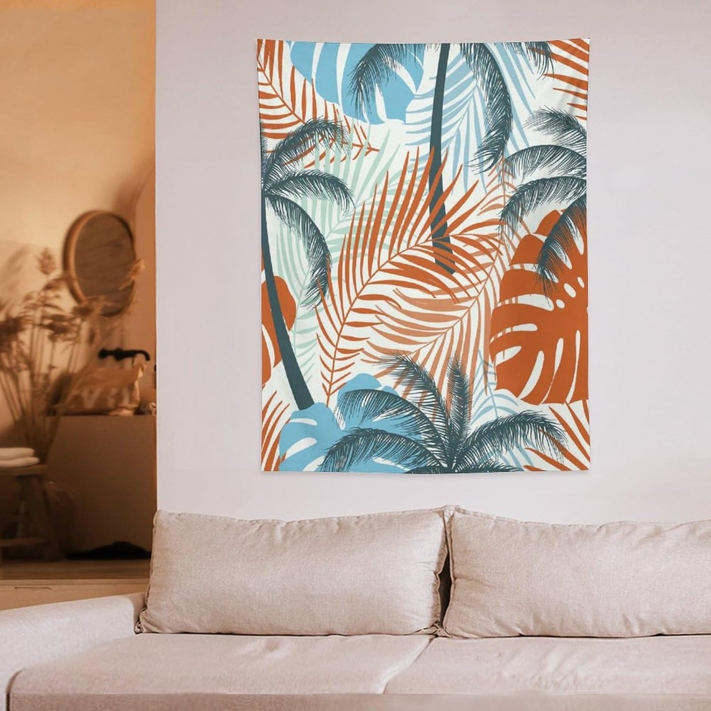 ICMOLYYENLO Palm Leaf Tapestry Wall Hanging, Tropical Leaves Plant Jungle Green Hawaiian Art Home Decor for Guest Bedroom Living Room Dormitory 60x60 Inch