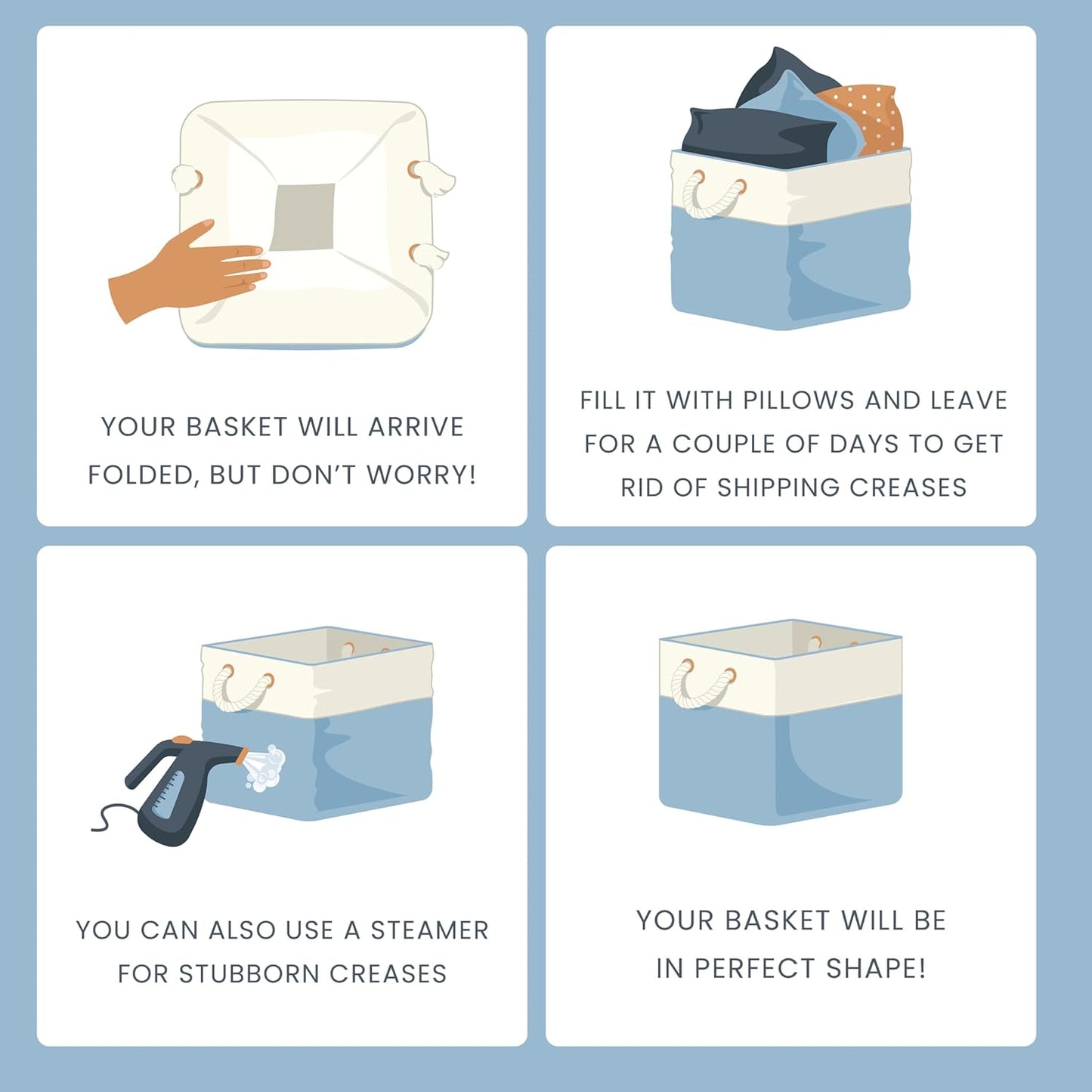 OrganiHaus 11x11 Cube Storage Bins 4 Pack, Foldable Cube Storage Organizer w/ Rope Handles, Collapsible Fabric Bins for Toys, Clothes & Closet Organization, Fabric Square Baskets - Navy Blue