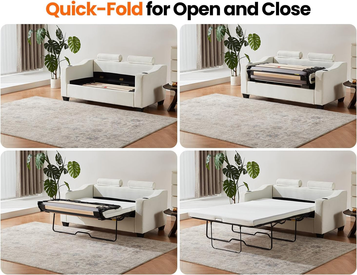 Pull Out Sofa Bed, Full Size Sleeper Sofa, 2-in-1 Convertible Corduroy Couch with USB Charging, Memory Form Couch for Living Room, Apartment and Small Space (Beige, Chenille - Full Size)