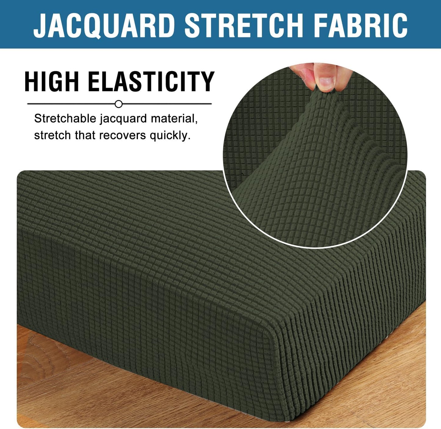 H.VERSAILTEX Super Stretch Individual Seat Cushion Covers Sofa Covers Couch Covers Slipcover Sets Thick Jacquard Textured Twill Fabric (2 Piece Large Sofa Cushion Covers, Olive)