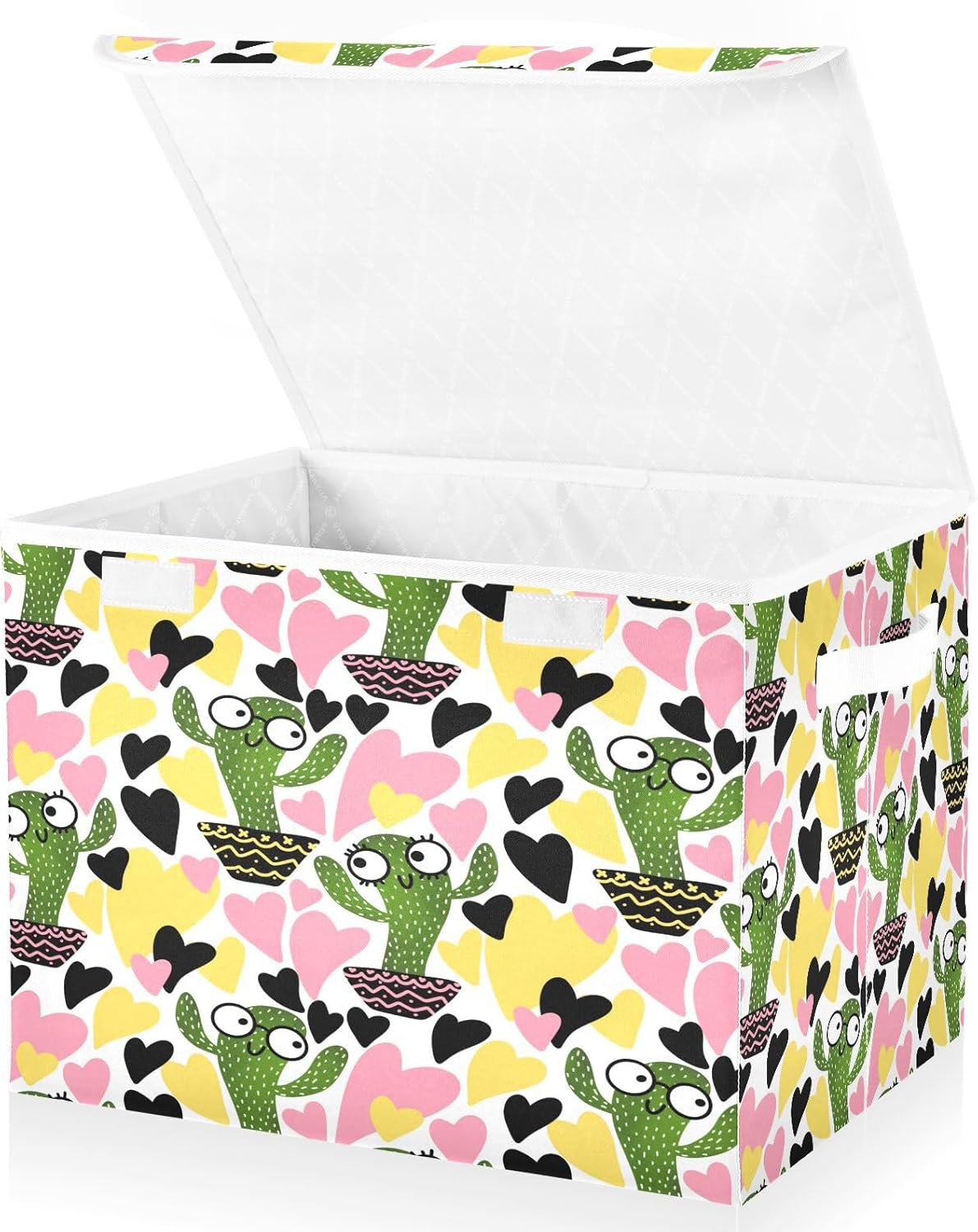 susiyo Cactus Seamless Floral fabric storage baskets with lids,Collapsible Storage Boxes,Foldable storage boxes with handles for Home,Office,Closet Organization