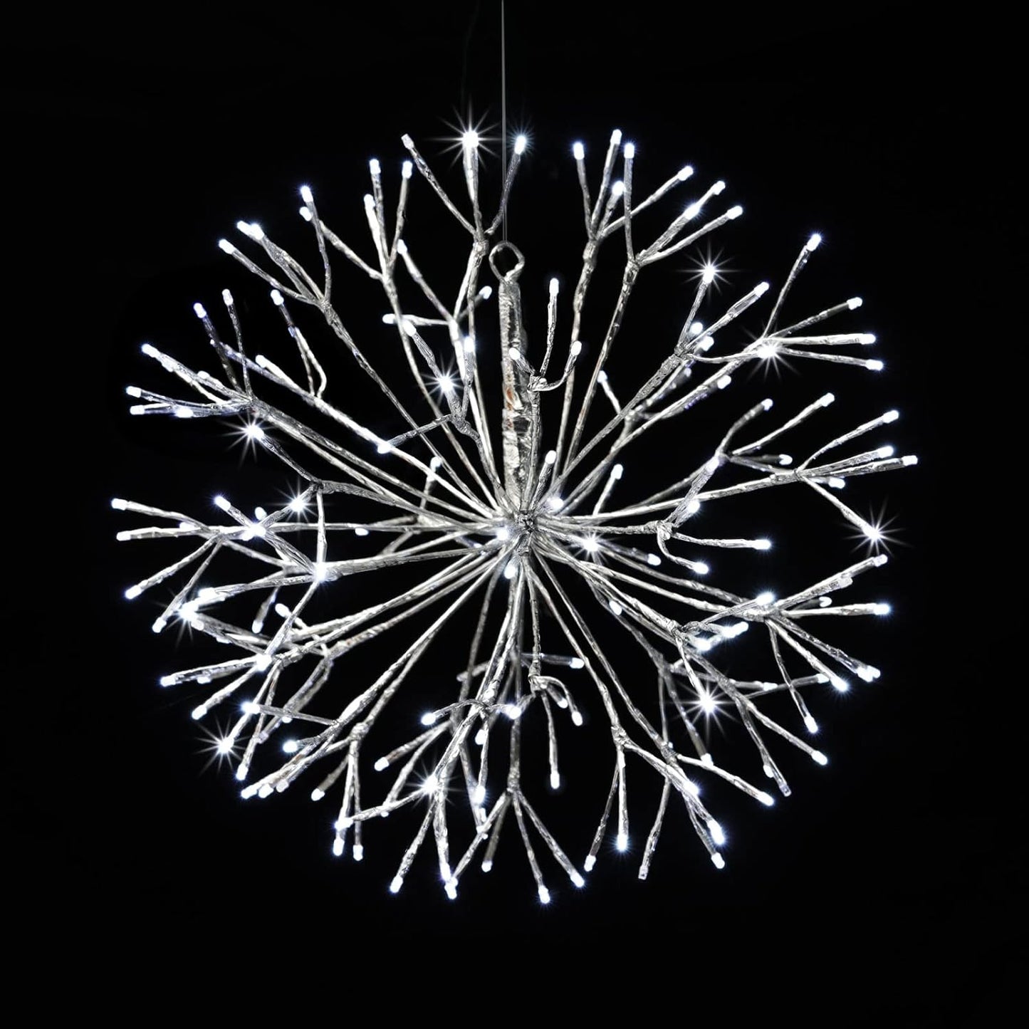 Christmas led Sparkle Ball Hanging Outdoor décorations -Haning Twig Ball,Snowflake Ornament Lights Indoor Outdoor Festive Holiday Décor 24Inch (Cool White)