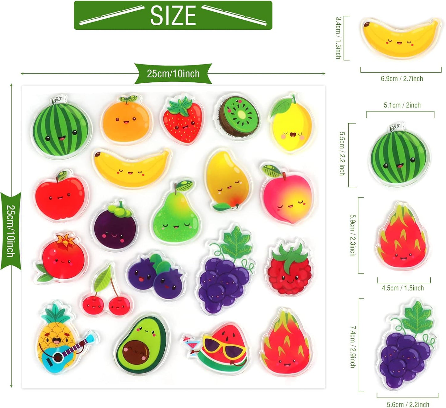 20 PCS Fruits Thick Gel Clings Fruits Window Gel Clings Decals Stickers for Kids Toddlers and Adults Home Airplane Classroom Nursery Party Supplies Decorations Removable and Reusable