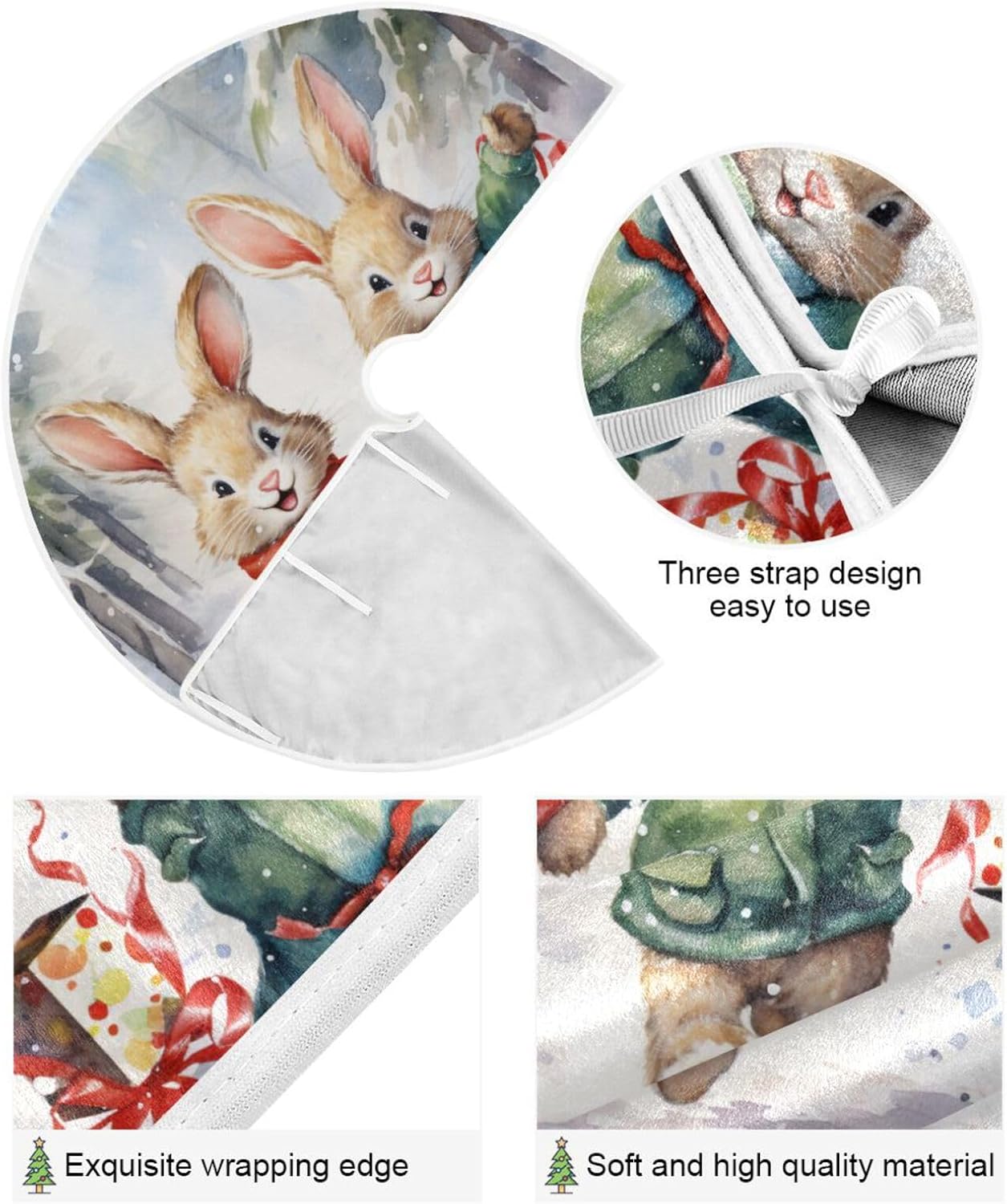 36 Inch Christmas Rabbit Tree Skirt for New Year Party Decorations and Xmas Tree Mat