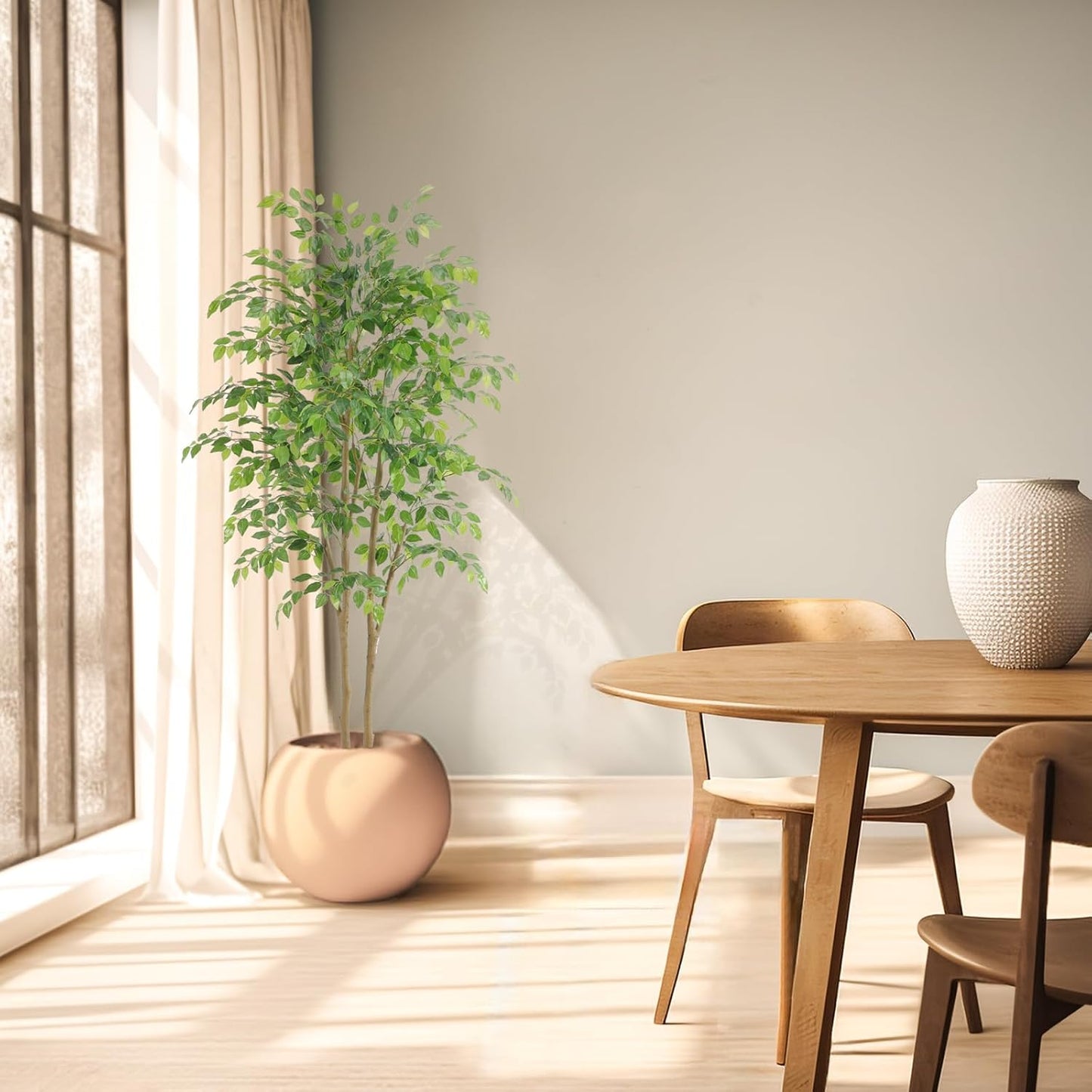 Tall UV Resistant Ficus Tree Artificial，6ft(72in) Faux Ficus Tree with Realistic Smooth and Shiny Leaves， Fake Trees Indoor Outdoor for Home Office Living Room Bedroom Foyer Porch Decor.