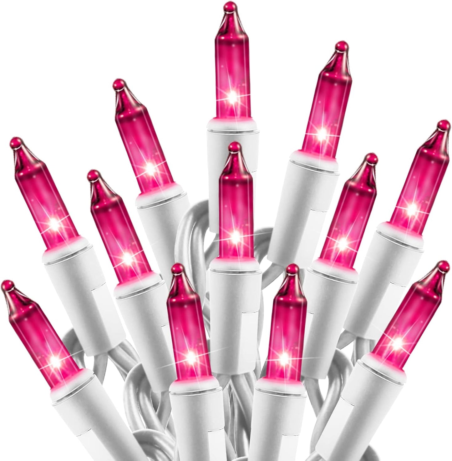 Pink String Lights with 100 Clear Bulbs on White Wire - 26.5 FT Waterproof Connectable Mini Tree Lights for Indoor Outdoor Use Party Holiday Patio Decorations