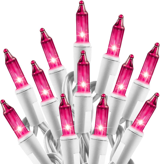 Pink String Lights with 100 Clear Bulbs on White Wire - 26.5 FT Waterproof Connectable Mini Tree Lights for Indoor Outdoor Use Party Holiday Patio Decorations