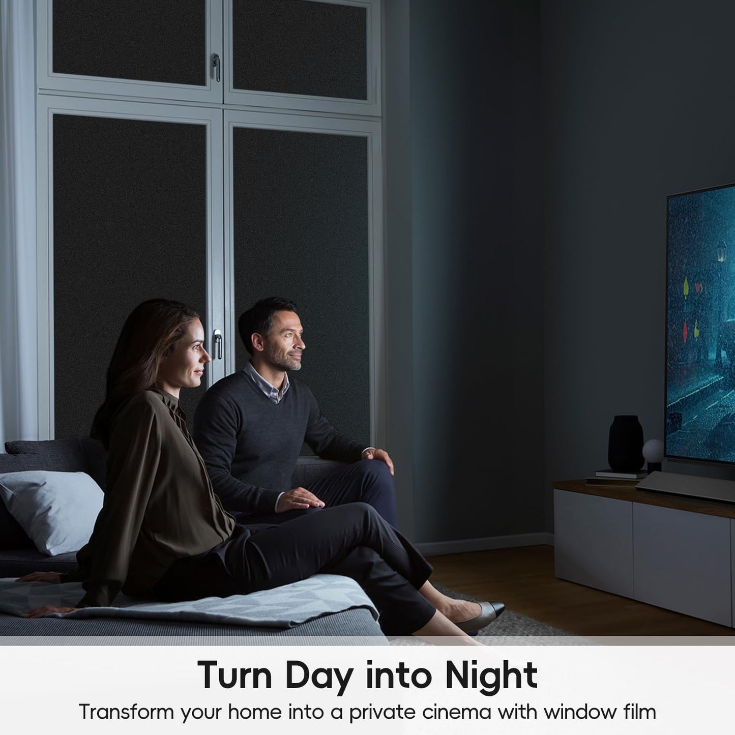 DUOFIRE Blackout Window Film Sun Blocking White Black Window Privacy Film Non Adhesive Static Cling Removable Windows Tint Anti -Glare Day Sleep Windows Tinting Films for Home, Office(17.4 x 78.7 in)