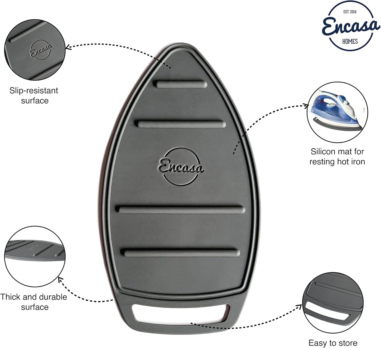 Encasa XO Silicon Mat for Hot Iron Rest - Heat Resistant, Anti - Slip, Thicker Pad for Protecting Your Table During Ironing, Non-Burning, Machine Washable, Durable - Grey