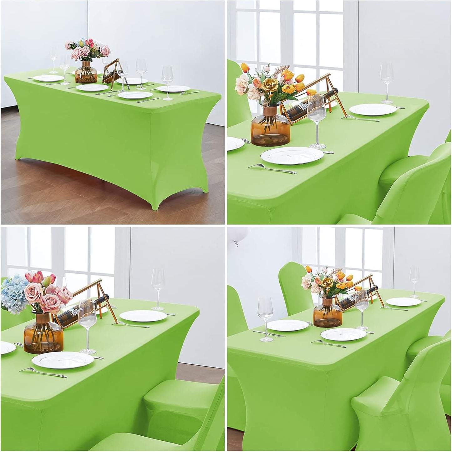 CWK 4FT Waterproof Stretch Spandex Table Cover for Rectangular Tables - Elastic Fitted Tablecloth for Folding Tables,Wrinkle Resistant Table Cloth for Parties, Weddings, Banquets & Events(Light Green)