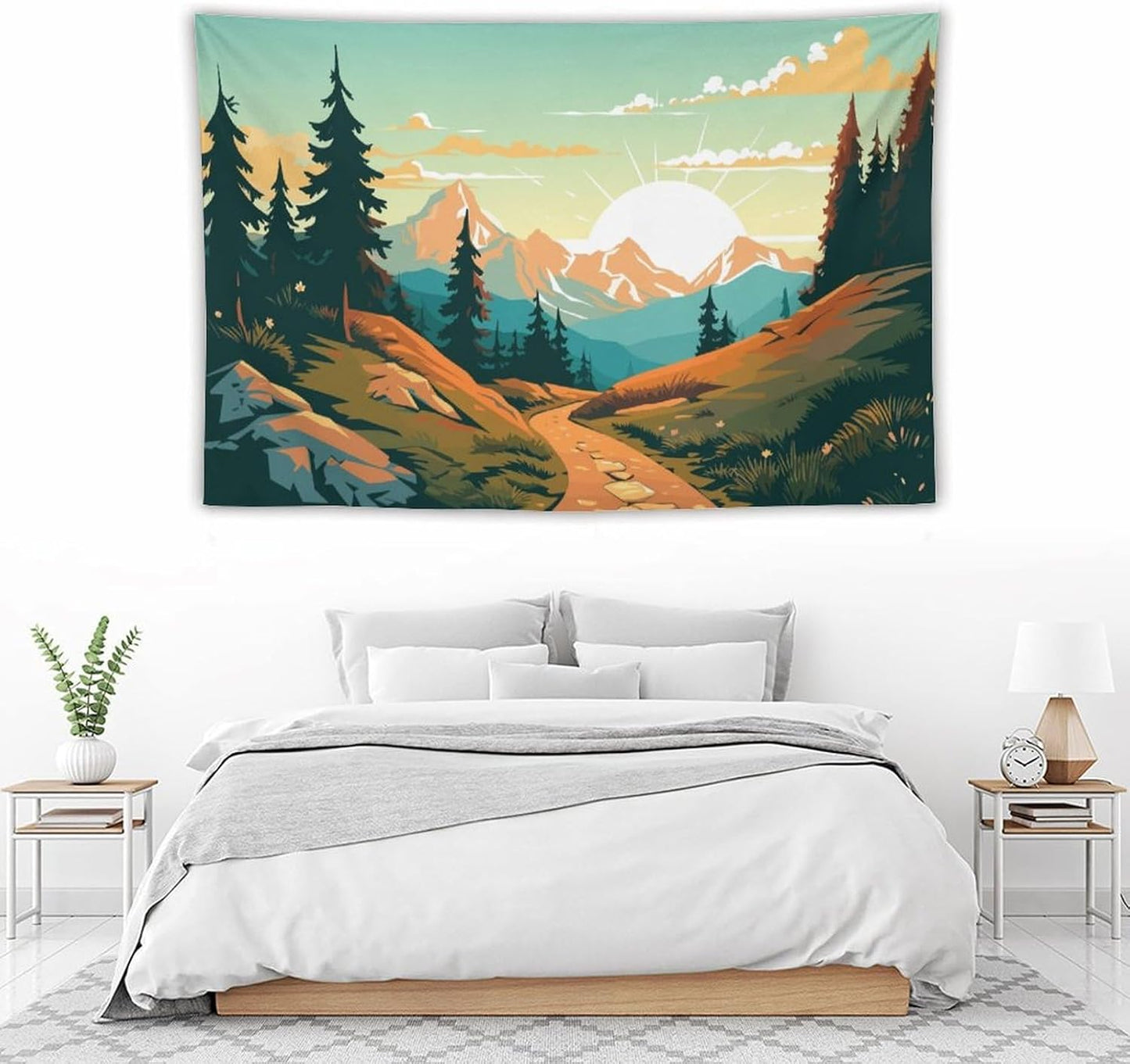 HZOHNAGO Mountain Tapestry Forest Mountain Sunrise Road Pattern Printed Wall Tapestry Wall Hanging for Bedroom Living Room Dorm 60" W x 40" H