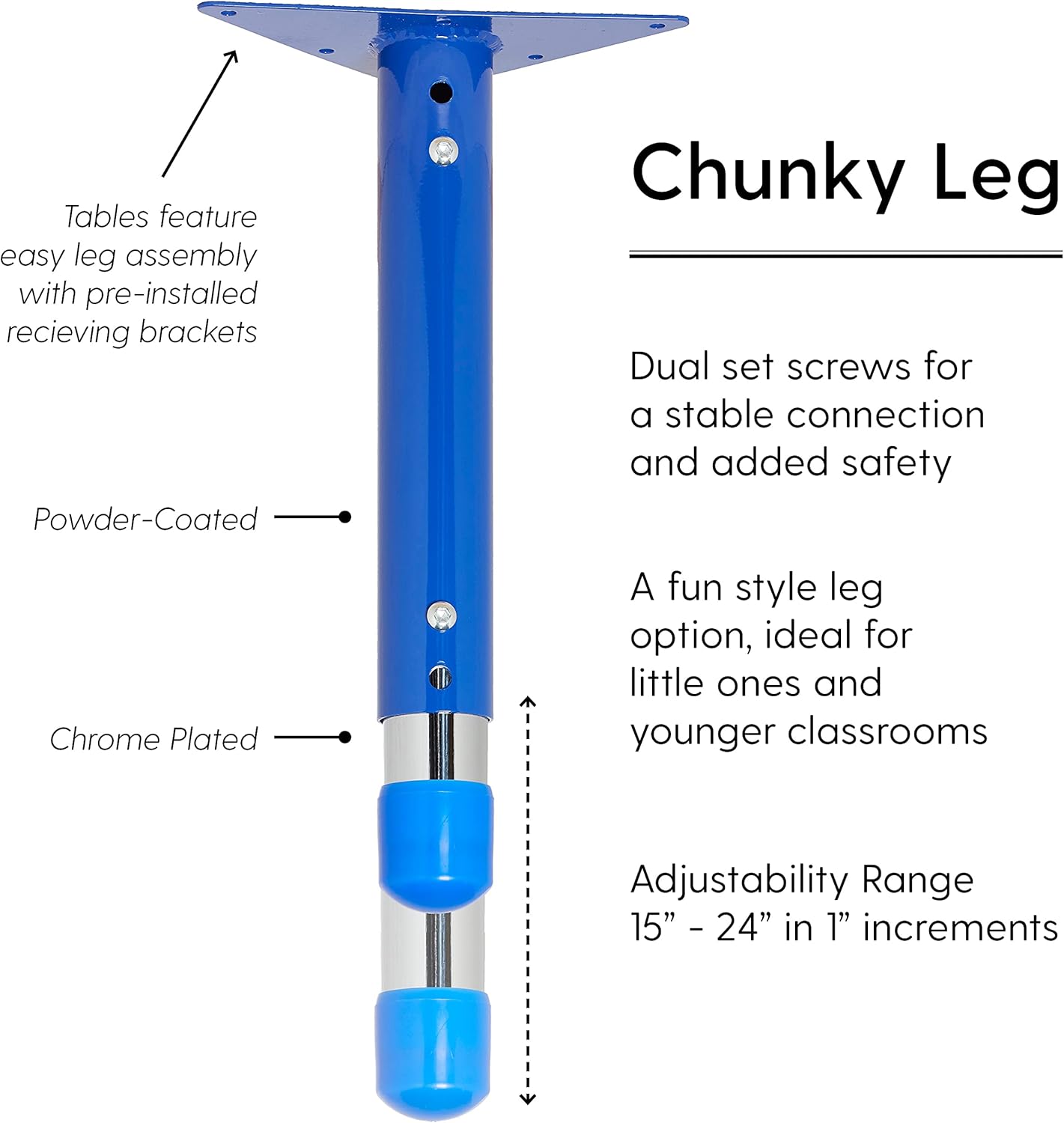 FDP Rectangle Activity School and Classroom Kids Table (30 x 48 inch), Chunky Toddler Legs, Adjustable Height 15-24 inches - Gray Top and Blue Edge