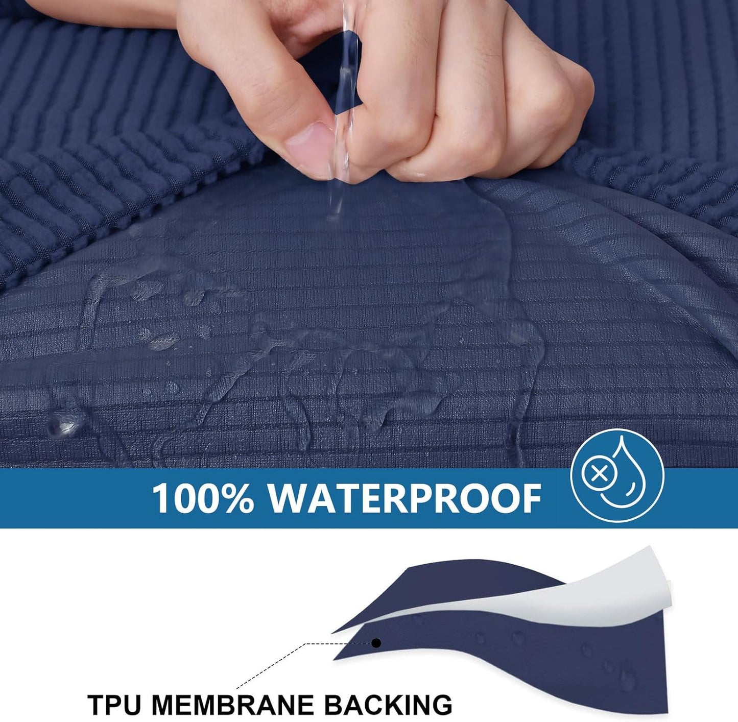 hyha Waterproof Sectional Couch Covers, Non Slip Sofa Couch Cushion Covers L Shape, Thick Stretch Jacquard Fabric, Washable Sofa Slipcovers with Elastic Bottom (1 Piece for Chaise XL, Navy)