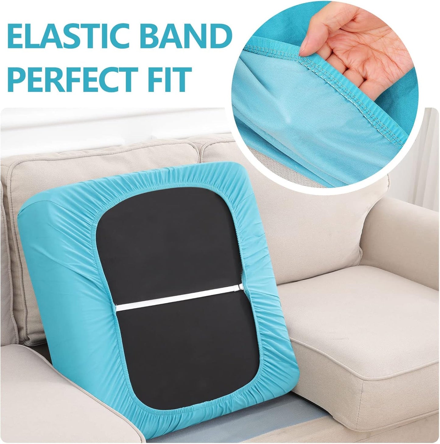 hyha Waterproof Couch Cushion Covers, Stretch Sofa Couch Seat Slipcover for Dog Washable, Non-Slip Waterproof Outdoor Cushion Covers for Patio Furniture Replacement (3 Pieces, Peacock Blue)