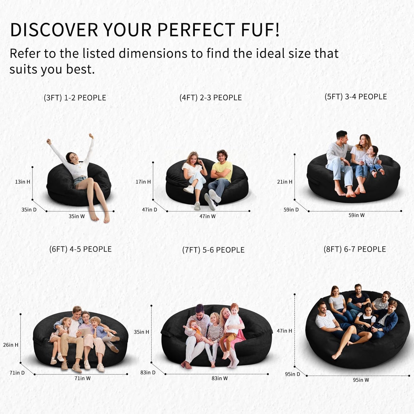 Bean Bag Chair for Adults 6FT,Soft Removable Cover for Teens/Girls Bedroom,Fluffy Giant Round Floor Beanbag Lounger Chairs (No Filler,Black)