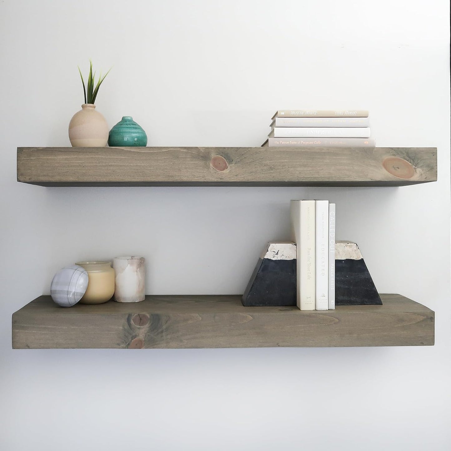 Modern Floating Shelves 3 Inches Thick for Wall, Wide Shelves for Kitchen, Living Room, Bedroom, and Bathroom, Natural Pine Wood, Rustic Wooden Shelf, (Set of 2) (Aged Barrel, 24Lx3Hx6D)