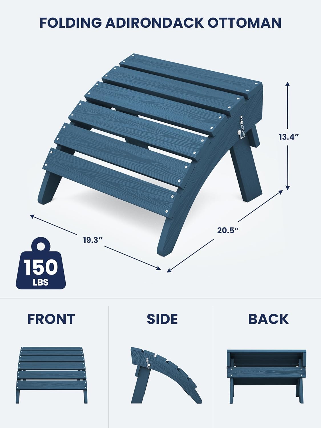 KINGYES Folding Adirondack Ottomans Set of 4 for Adirondack Chair, Navy