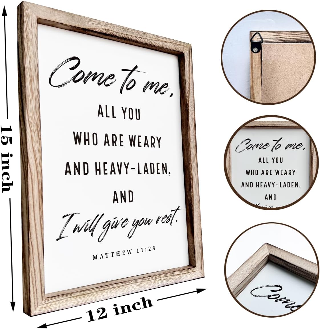 Christian Wooden Wall Signs, Living Room Decor, Bedroom Signs, Scripture Home Decor, Bible Verse Decoration, Framed Wall Plaque Sign 15 * 11.5 inches, Come to Me Sign