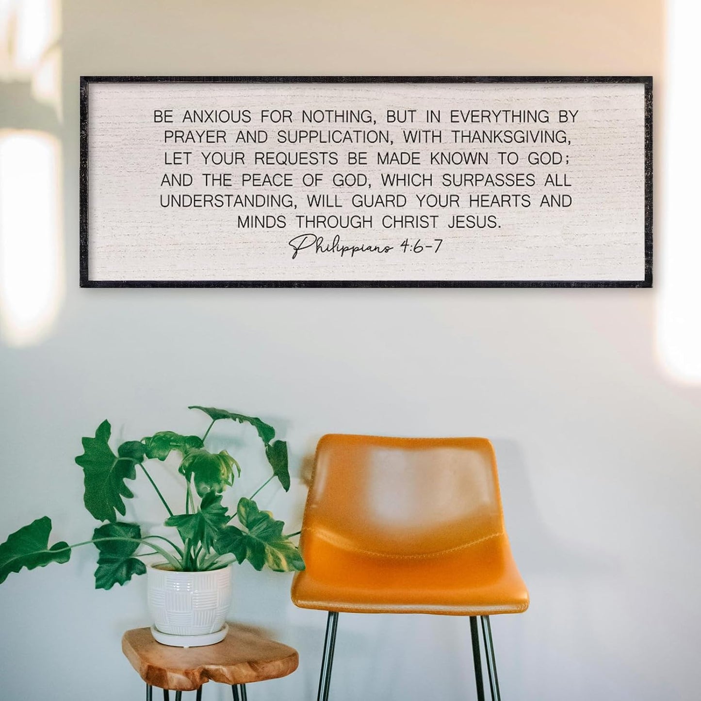LuZhiQiang Be Anxious for Nothing Wall Decor 40"×15" Philippians 4:6-7 Bible Verse Sign Large Christian Scripture Wood Framed Hanging Decor (Black)