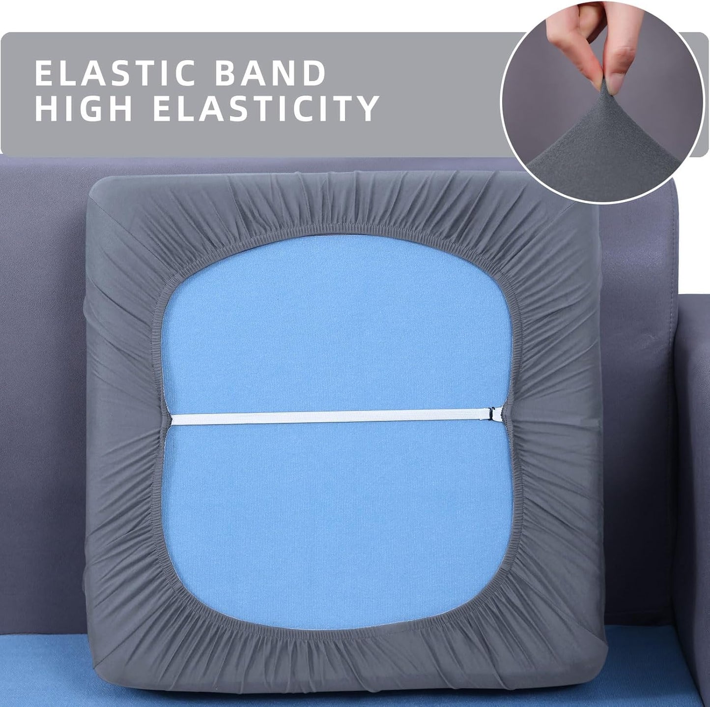 hyha Waterproof Couch Cushion Covers, Stretch Sofa Couch Seat Slipcover for Dog Washable, Non-Slip Waterproof Outdoor Cushion Covers for Patio Furniture Replacement (3 Pieces, Dark Grey)