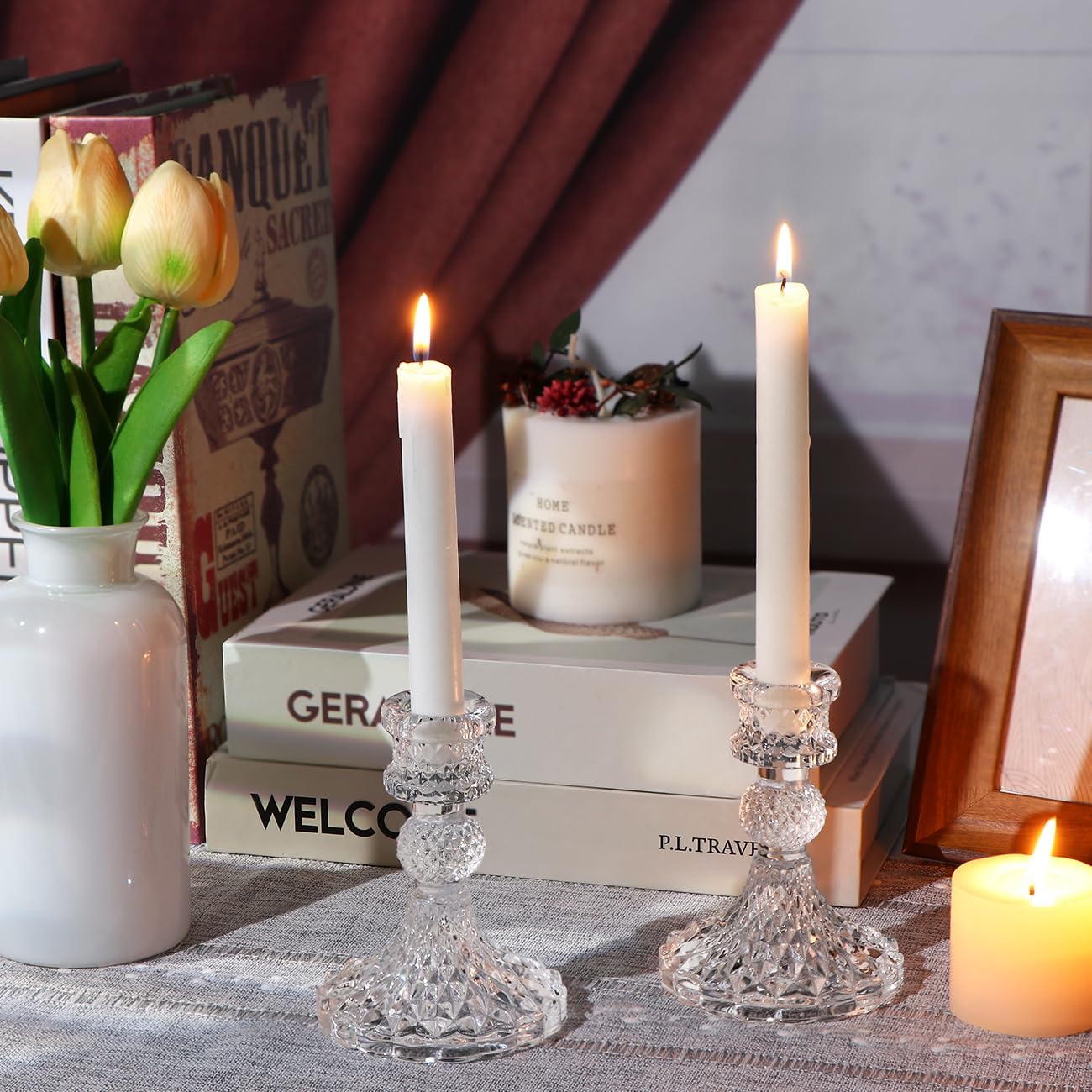 Candlestick Holders Set,12Pcs 4" H Taper Candle Holders Bulk, Clear Glass Candle Holders for Wedding, Spring Party, Romantic Dinner, Festival & Windowsill Decor