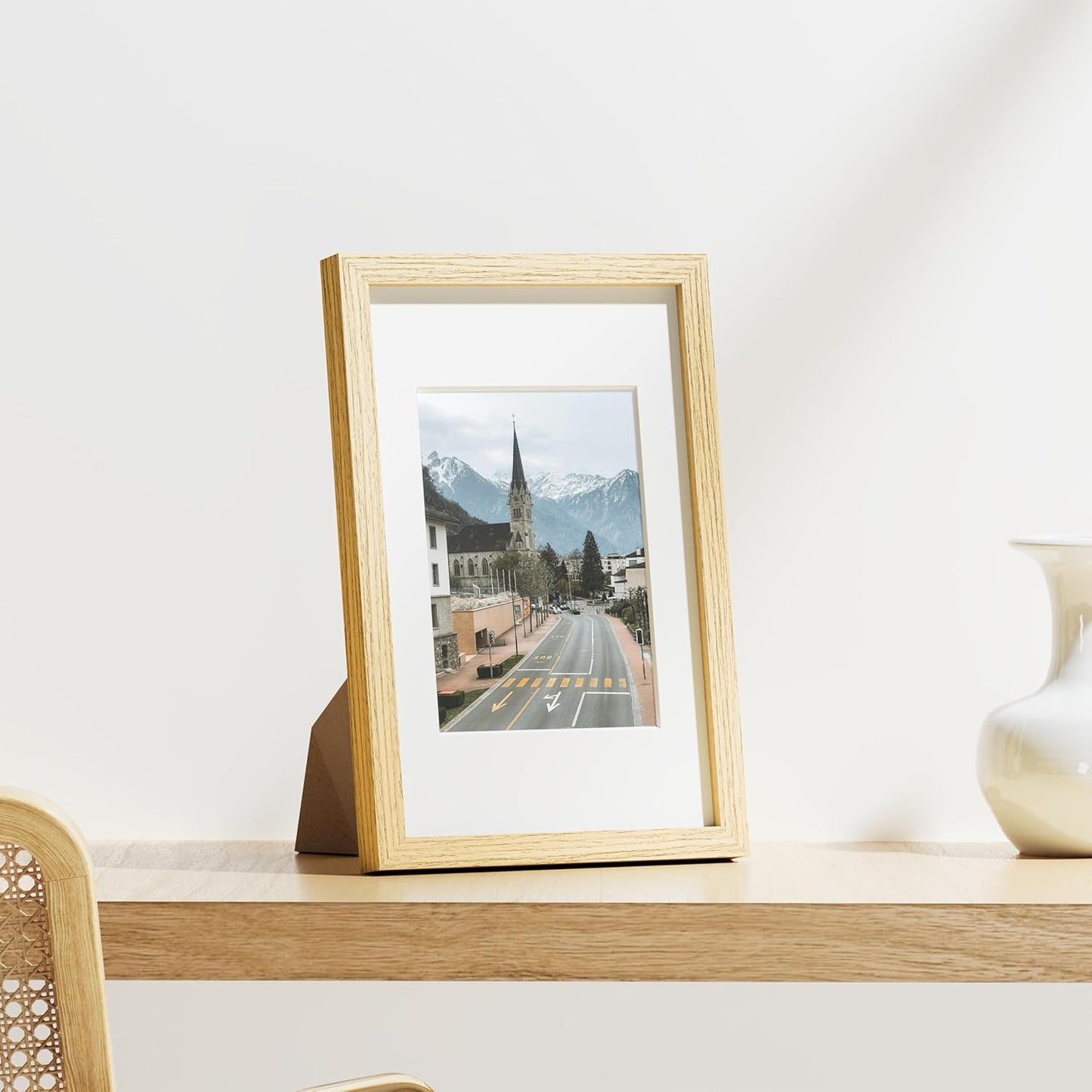 Vittanly 8x12 Picture Frames Set of 9, Shatter Resistant Plexiglass, Display 6x8 Pictures with Mat or 8x12 without Mat, Photo Frames for Wall or Tabletop, Engineered Wood, OAK