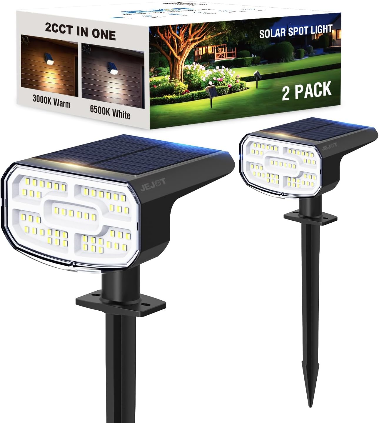 Solar Spotlights, Super Bright LED, 2 CCT Warm & Cool Light, Solarspot Lights for Outside Landscape Auto On/Off -2 Pack