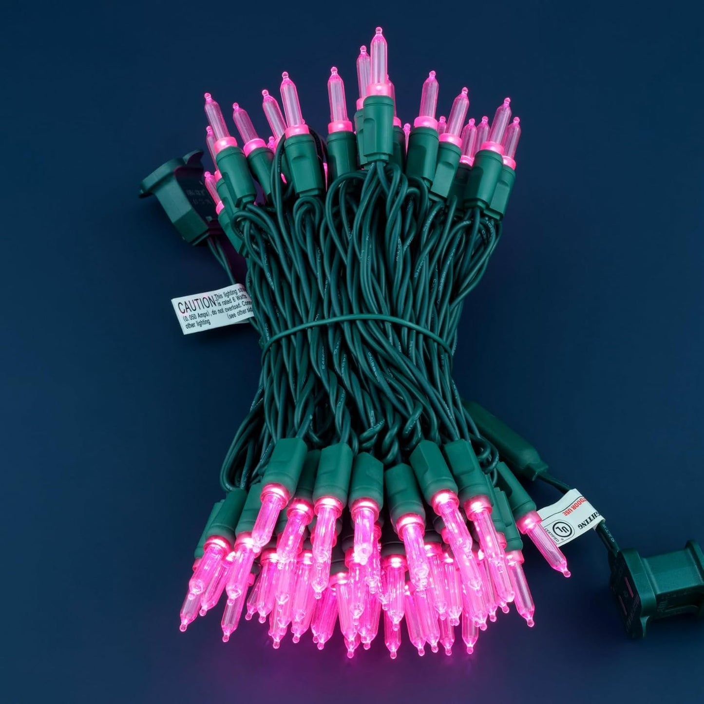 100 Pink One-Piece LED Christmas Lights, 33 ft Green Cord High Waterproof UL Certified T5 Outdoor String Lights (Pink)