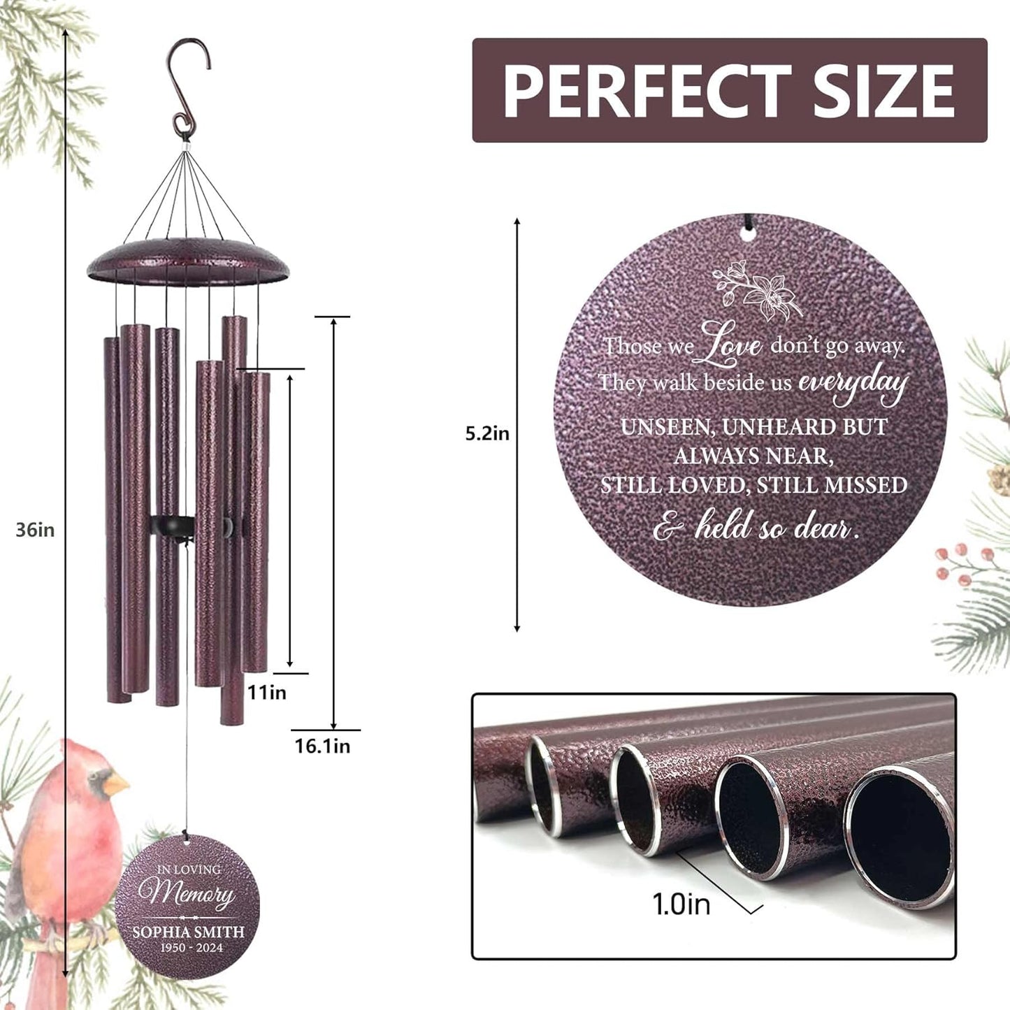 ASTARIN Personalized Wind Chimes Memorial, Sympathy Wind Chime Sorry for Your Loss Gifts, in Memory of Loved One Gift for Women Friend Loss of Husband Wife(Produced in USA)